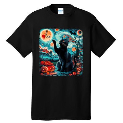 Black Cat Comma La Kamala Harris Halloween Starry Night Tall T-Shirt