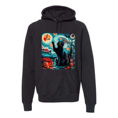 Black Cat Comma La Kamala Harris Halloween Starry Night Premium Hoodie