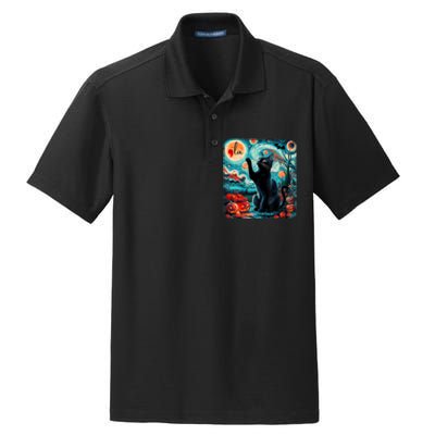 Black Cat Comma La Kamala Harris Halloween Starry Night Dry Zone Grid Polo