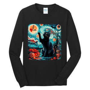 Black Cat Comma La Kamala Harris Halloween Starry Night Tall Long Sleeve T-Shirt