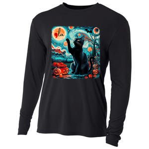 Black Cat Comma La Kamala Harris Halloween Starry Night Cooling Performance Long Sleeve Crew