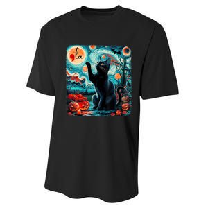 Black Cat Comma La Kamala Harris Halloween Starry Night Performance Sprint T-Shirt