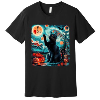 Black Cat Comma La Kamala Harris Halloween Starry Night Premium T-Shirt