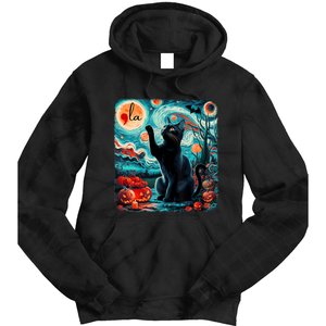 Black Cat Comma La Kamala Harris Halloween Starry Night Tie Dye Hoodie