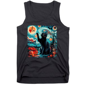 Black Cat Comma La Kamala Harris Halloween Starry Night Tank Top