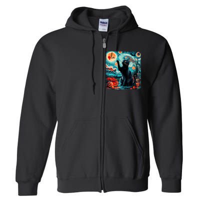 Black Cat Comma La Kamala Harris Halloween Starry Night Full Zip Hoodie