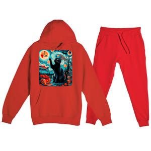 Black Cat Comma La Kamala Harris Halloween Starry Night Premium Hooded Sweatsuit Set