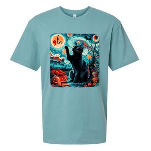 Black Cat Comma La Kamala Harris Halloween Starry Night Sueded Cloud Jersey T-Shirt