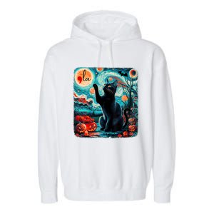 Black Cat Comma La Kamala Harris Halloween Starry Night Garment-Dyed Fleece Hoodie