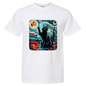 Black Cat Comma La Kamala Harris Halloween Starry Night Garment-Dyed Heavyweight T-Shirt