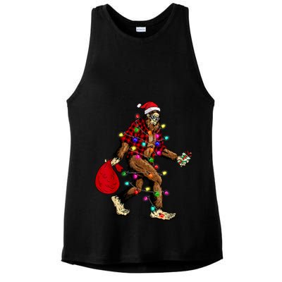 Bigfoot Carrying Christmas Tree Sasquatch Pajama Ladies PosiCharge Tri-Blend Wicking Tank