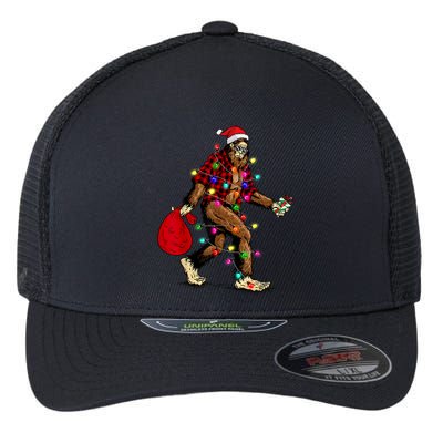 Bigfoot Carrying Christmas Tree Sasquatch Pajama Flexfit Unipanel Trucker Cap