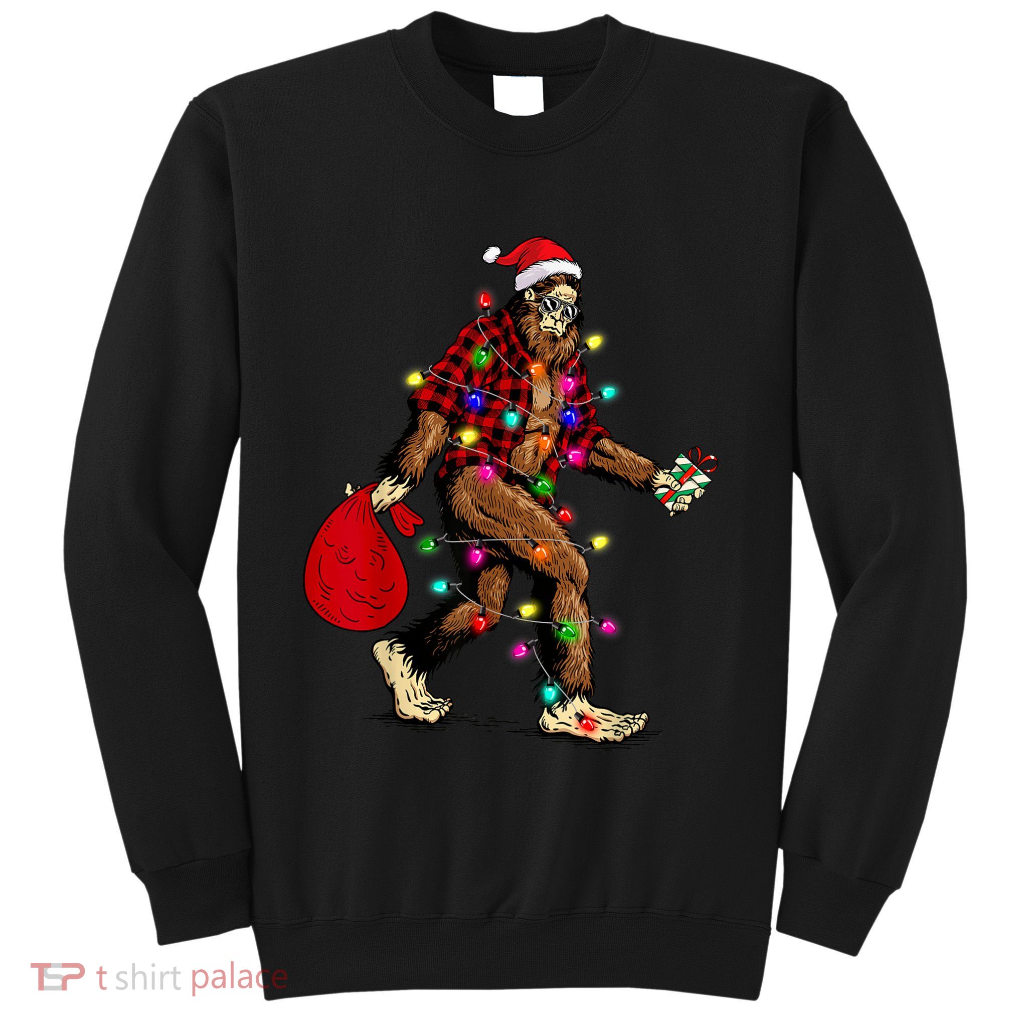 Bigfoot Carrying Christmas Tree Sasquatch Pajama Sweatshirt
