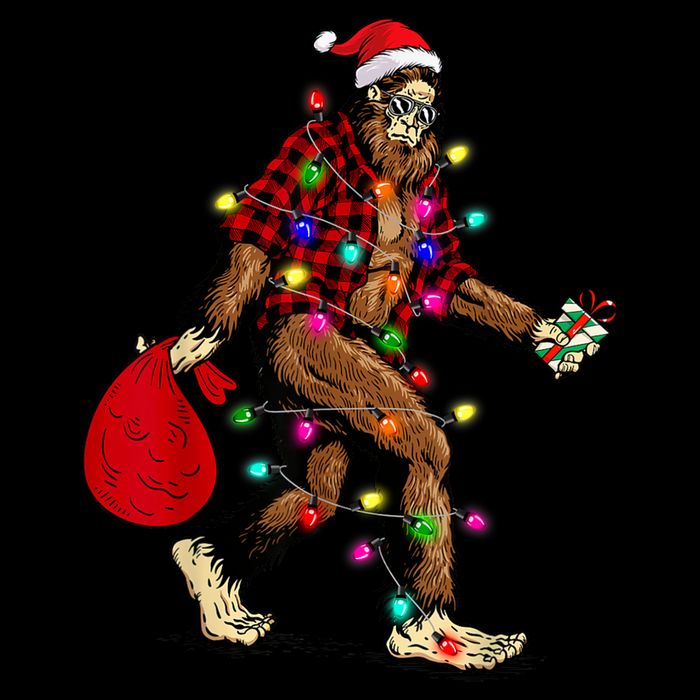 Bigfoot Carrying Christmas Tree Sasquatch Pajama Magnet