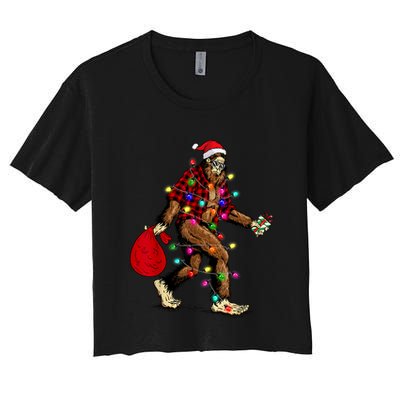 Bigfoot Carrying Christmas Tree Sasquatch Pajama Crop Top