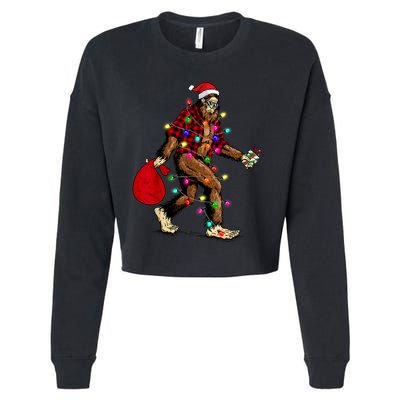 Bigfoot Carrying Christmas Tree Sasquatch Pajama Cropped Pullover Crew