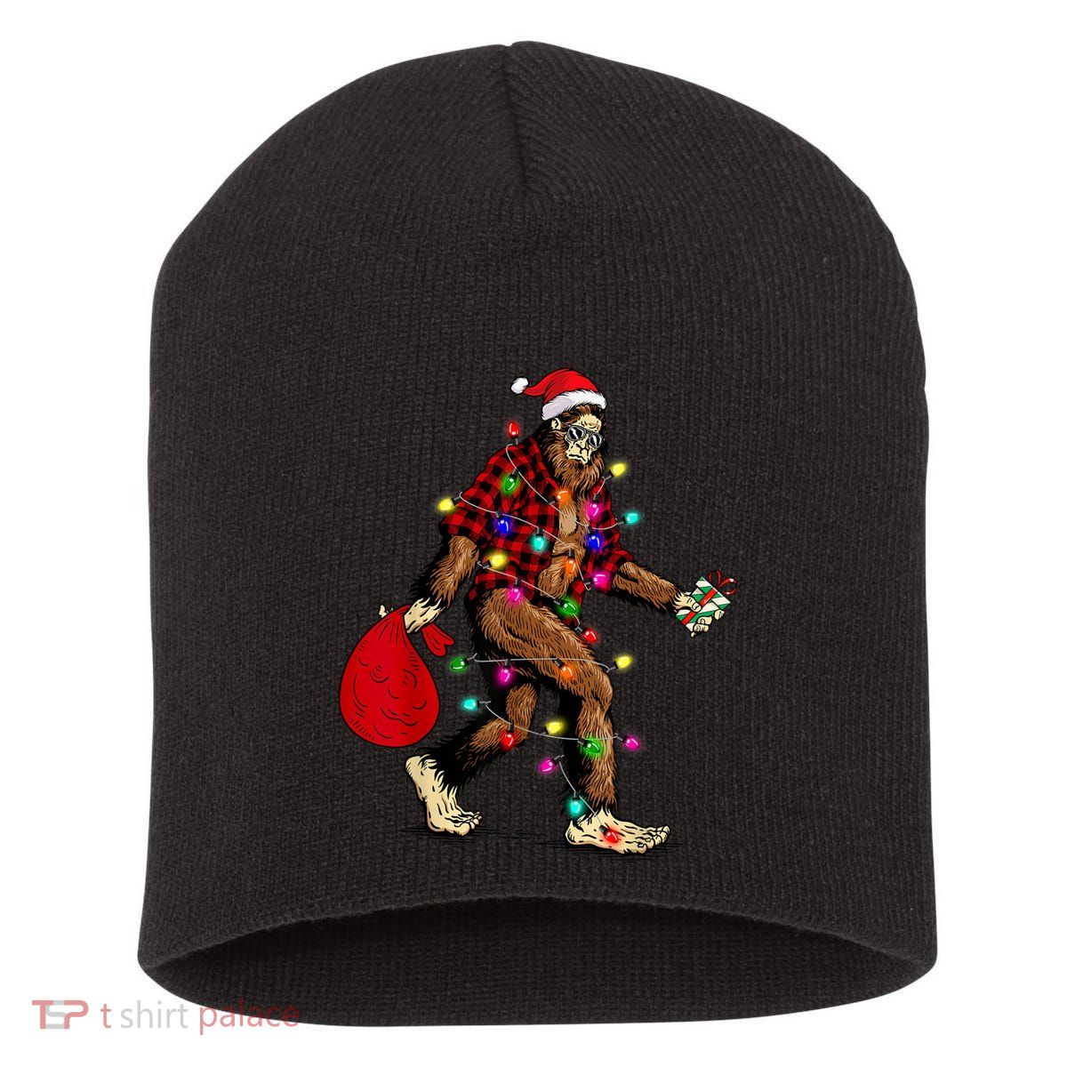 Bigfoot Carrying Christmas Tree Sasquatch Pajama Short Acrylic Beanie