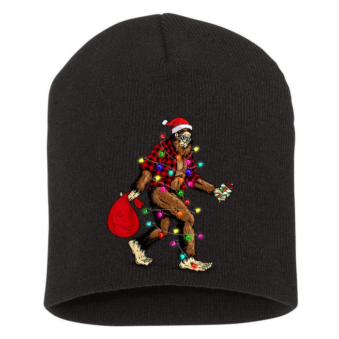 Bigfoot Carrying Christmas Tree Sasquatch Pajama Short Acrylic Beanie