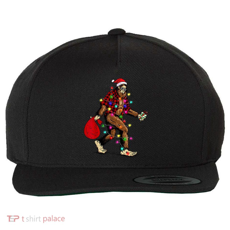 Bigfoot Carrying Christmas Tree Sasquatch Pajama Wool Snapback Cap
