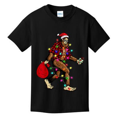 Bigfoot Carrying Christmas Tree Sasquatch Pajama Kids T-Shirt