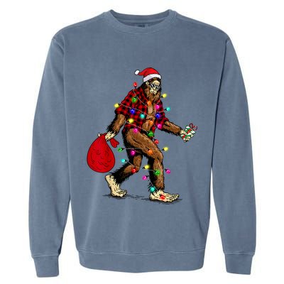 Bigfoot Carrying Christmas Tree Sasquatch Pajama Garment-Dyed Sweatshirt