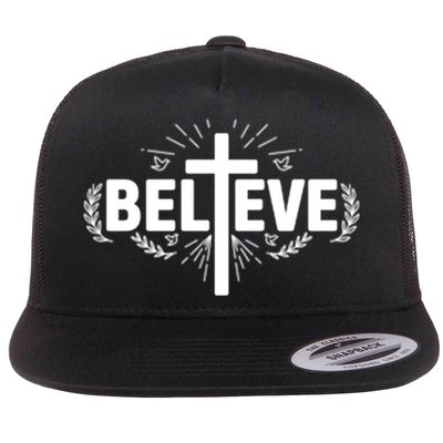 Believe Cross Christian Jesus Christ Christians Flat Bill Trucker Hat