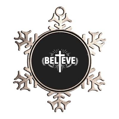 Believe Cross Christian Jesus Christ Christians Metallic Star Ornament