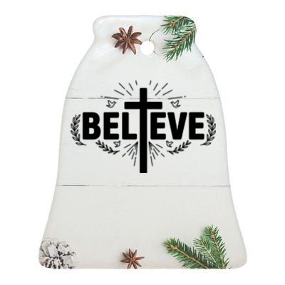 Believe Cross Christian Jesus Christ Christians Ceramic Bell Ornament