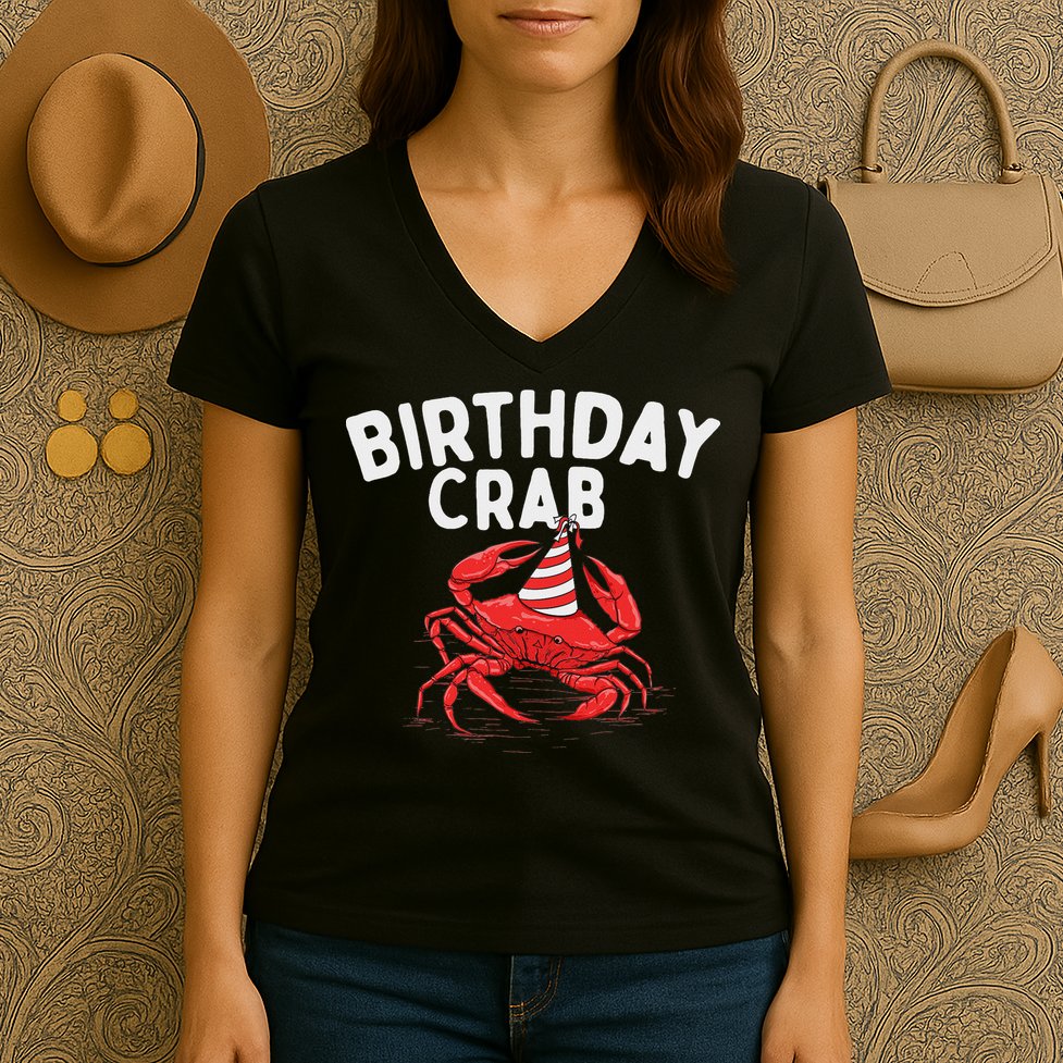 Birthday Crab Crustacean Animal Lover Beach Seafood Women's V-Neck T-Shirt