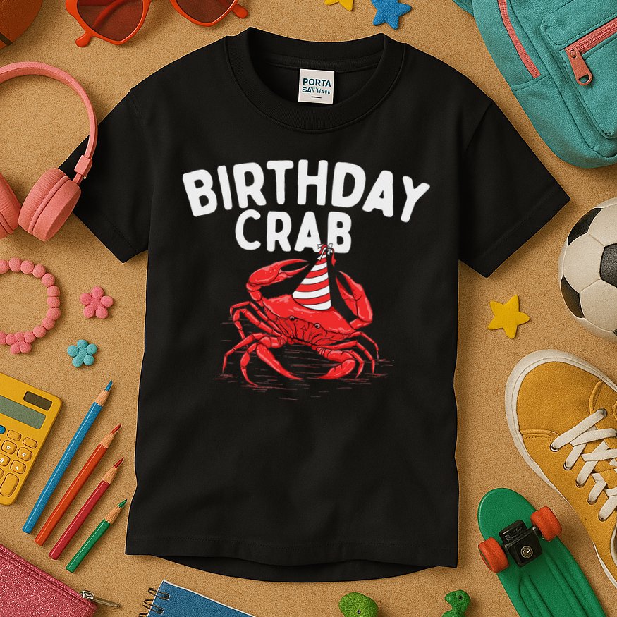 Birthday Crab Crustacean Animal Lover Beach Seafood Kids T-Shirt