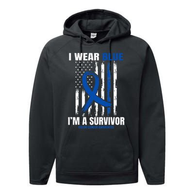 Blue Colon Cancer Survivor Gifts  Flag Cancer Free Performance Fleece Hoodie