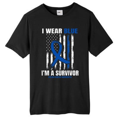 Blue Colon Cancer Survivor Gifts  Flag Cancer Free Tall Fusion ChromaSoft Performance T-Shirt