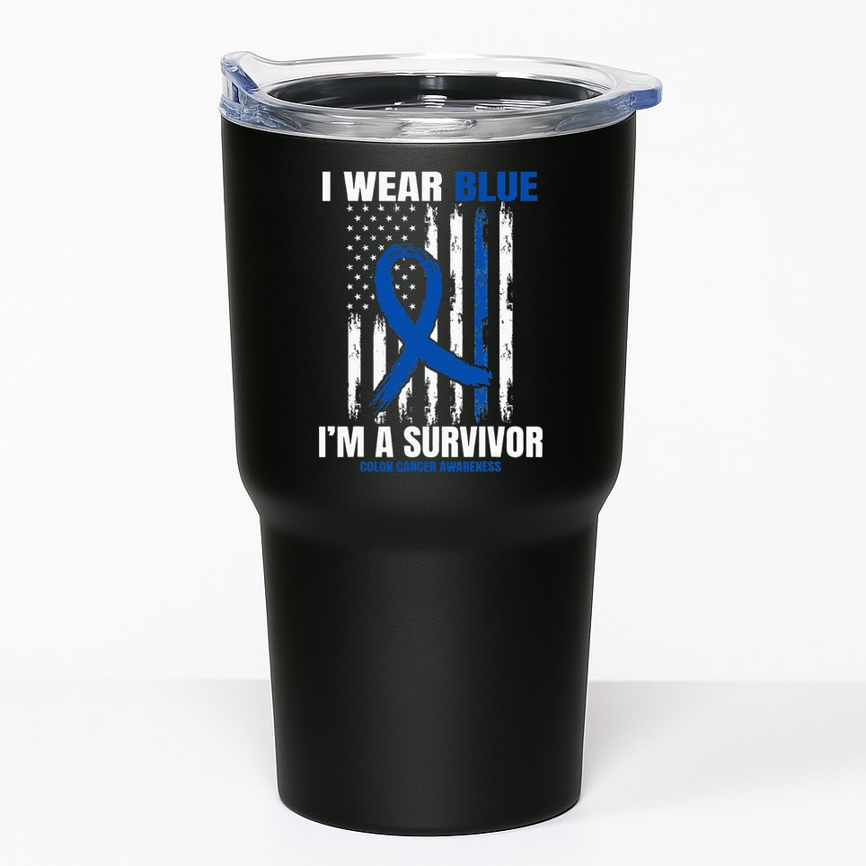 Blue Colon Cancer Survivor Gifts  Flag Cancer Free Tumbler