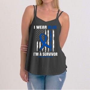 Blue Colon Cancer Survivor Gifts  Flag Cancer Free Women's Strappy Tank