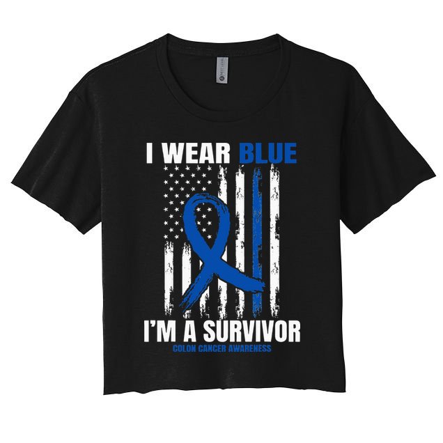 Blue Colon Cancer Survivor Gifts  Flag Cancer Free Crop Top