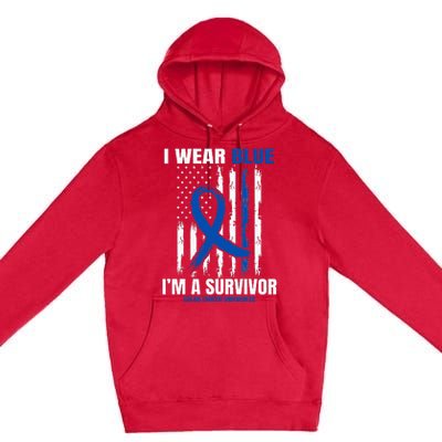 Blue Colon Cancer Survivor Gifts  Flag Cancer Free Premium Pullover Hoodie