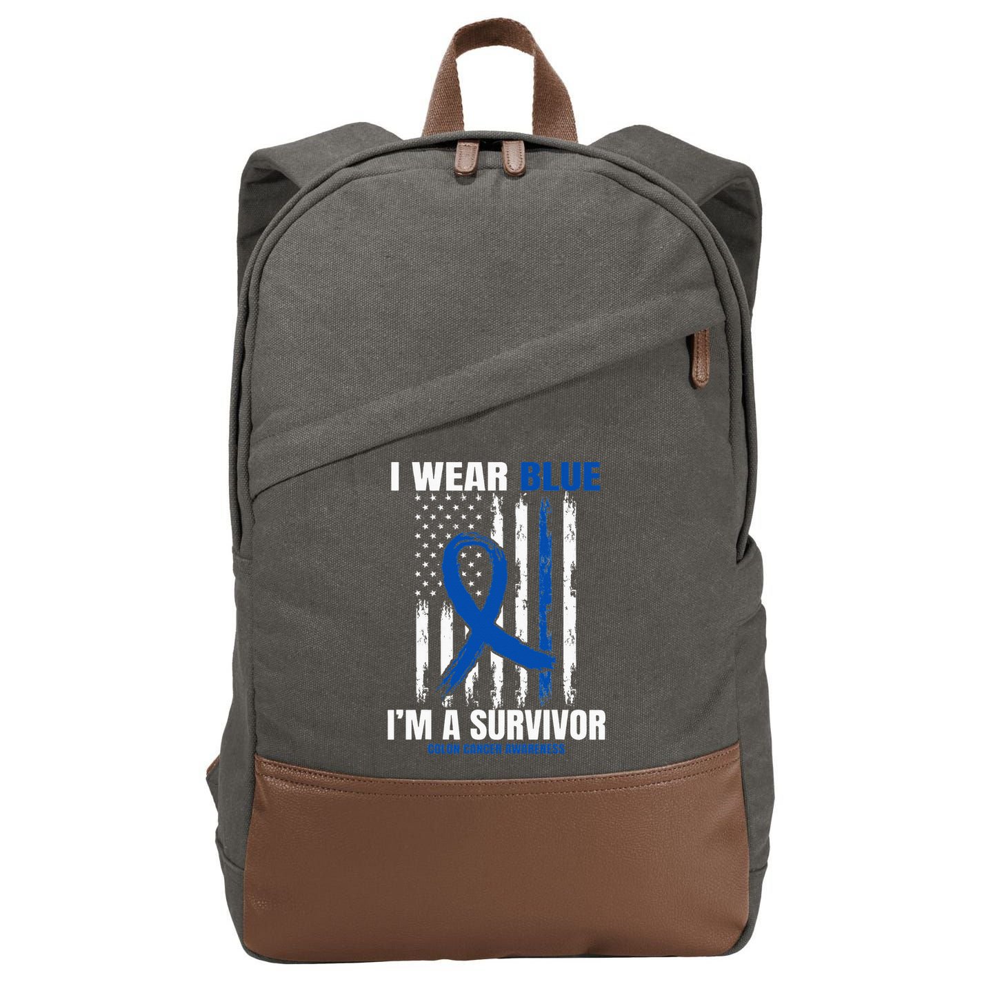 Blue Colon Cancer Survivor Gifts  Flag Cancer Free Cotton Canvas Backpack