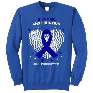 Blue Colon Cancer Awareness Products 5 Year Cancer Survivor Great Gift Tall Sweatshirt