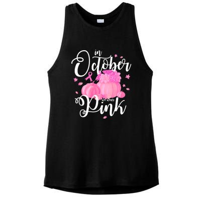 Breast Cancer Cute In October We Wear Pink Awareness Long Ladies PosiCharge Tri-Blend Wicking Tank