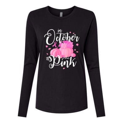 Breast Cancer Cute In October We Wear Pink Awareness Long Womens Cotton Relaxed Long Sleeve T-Shirt