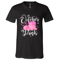 Breast Cancer Cute In October We Wear Pink Awareness Long V-Neck T-Shirt