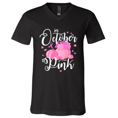 Breast Cancer Cute In October We Wear Pink Awareness Long V-Neck T-Shirt