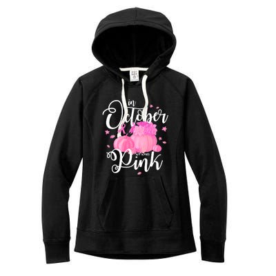 Breast Cancer Cute In October We Wear Pink Awareness Long Women's Fleece Hoodie