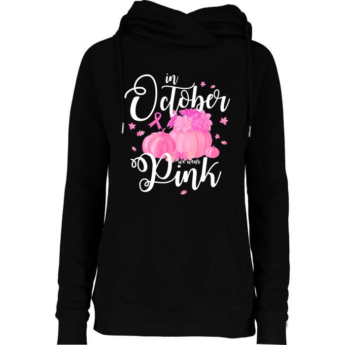 Breast Cancer Cute In October We Wear Pink Awareness Long Womens Funnel Neck Pullover Hood