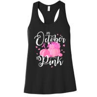 Breast Cancer Cute In October We Wear Pink Awareness Long Women's Racerback Tank