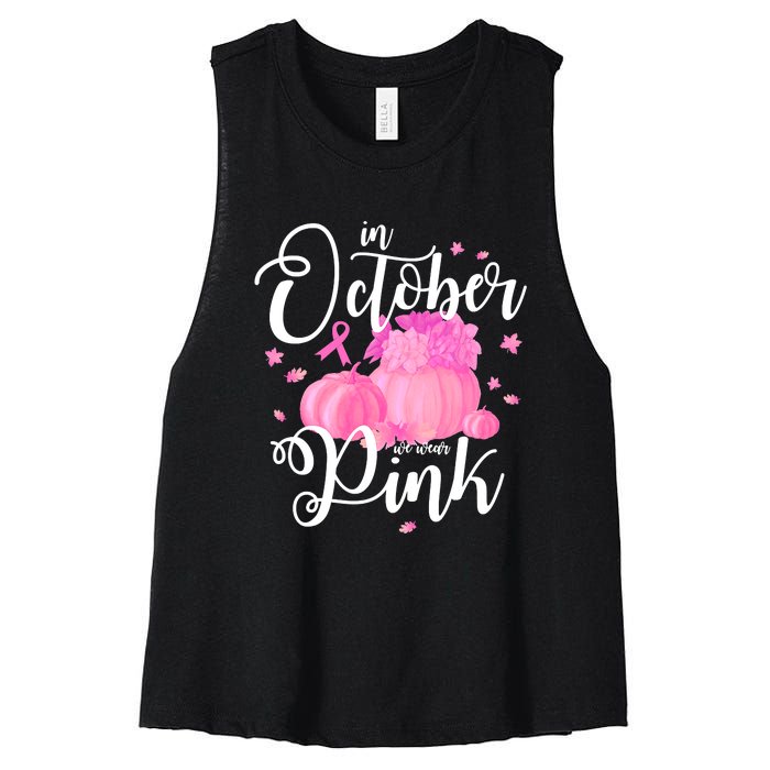 Breast Cancer Cute In October We Wear Pink Awareness Long Women's Racerback Cropped Tank