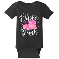 Breast Cancer Cute In October We Wear Pink Awareness Long Baby Bodysuit