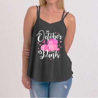 Breast Cancer Cute In October We Wear Pink Awareness Long Women's Strappy Tank