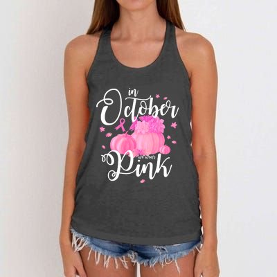 Breast Cancer Cute In October We Wear Pink Awareness Long Women's Knotted Racerback Tank