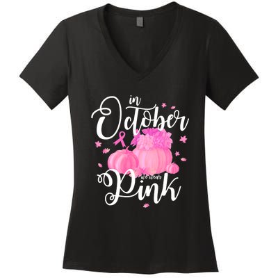 Breast Cancer Cute In October We Wear Pink Awareness Long Women's V-Neck T-Shirt